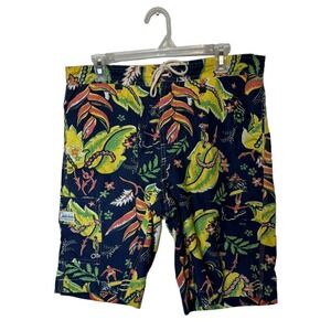 Polo Ralph Lauren Swim Trunks Mens Small Navy Hawaiian Beach Shorts Tropical 9"
